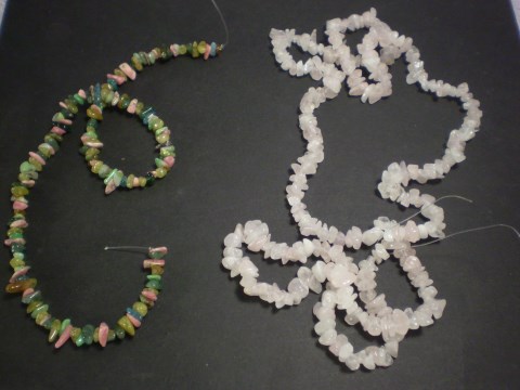 Assorted and rose quartz chip beads.
